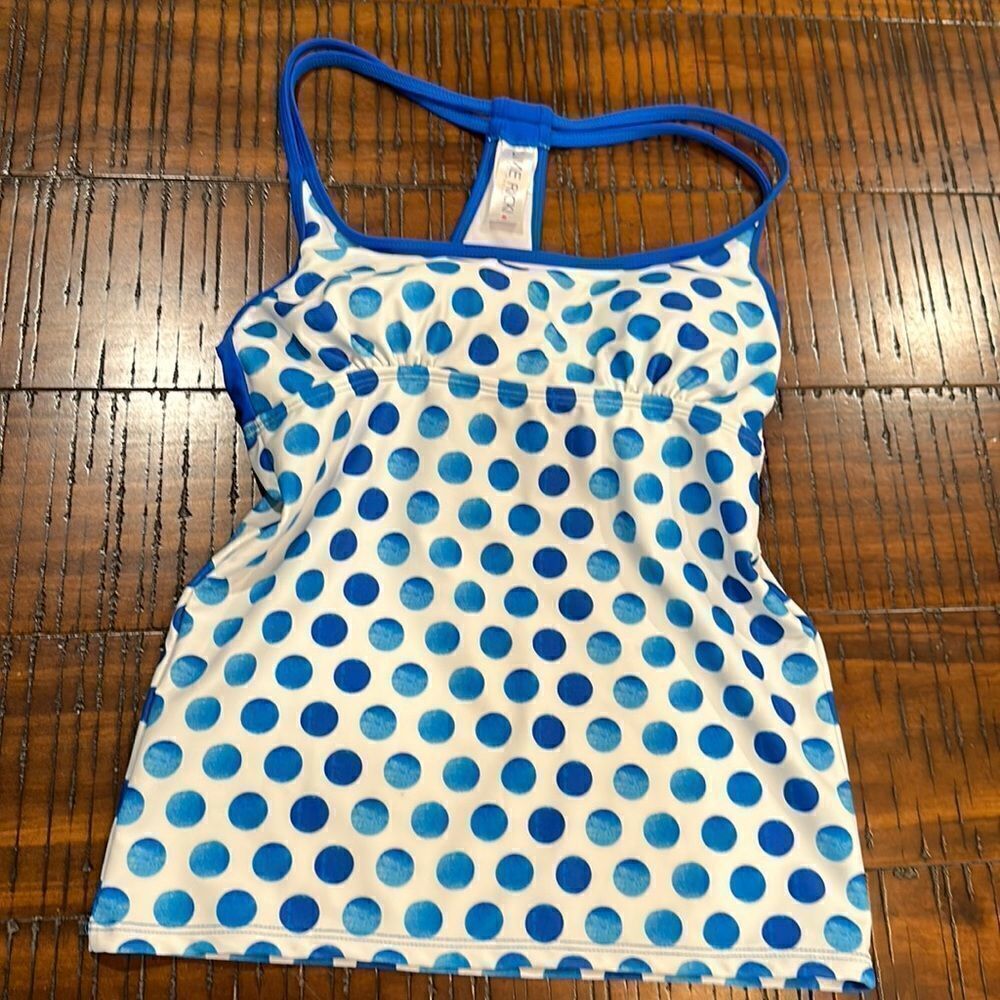 Lime ricki blue polka dot tankini top S